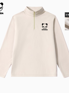 Hipanda你好熊猫小暖绒立领半拉链户外运动长袖T恤2025冬情侣卫衣