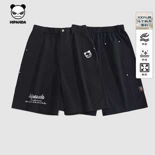 新款 男2025夏季 街头感马丁帆布纯棉短裤 Hipanda你好熊猫高级个性