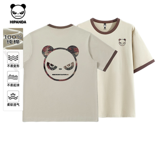 新款 Hipanda你好熊猫纯棉美式 2025夏季 短袖 潮牌体恤C 复古拼色个性