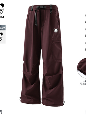 Hipanda你好熊猫美式复古加绒保暖防水软壳机能长裤2025冬季新款