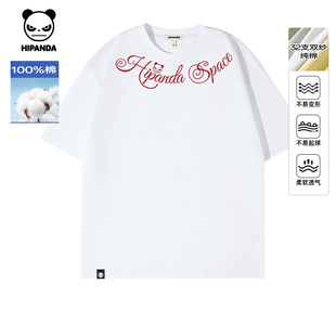 新款 Hipanda你好熊猫潮流字母印花设计宽松短袖 情侣T恤2025夏季