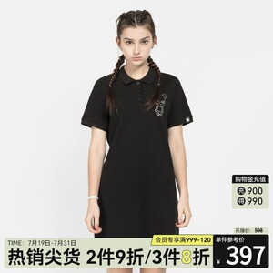 Hipanda你好熊猫设计潮牌女装经典款小logo烫钻POLO衫夏季连衣裙