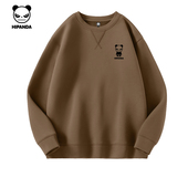 Hipanda你好熊猫加绒重磅420g圆领卫衣男新款 套头衫 潮牌无帽卫衣