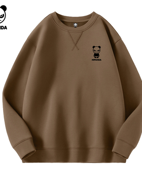 Hipanda你好熊猫加绒重磅420g圆领卫衣男新款套头衫潮牌无帽卫衣