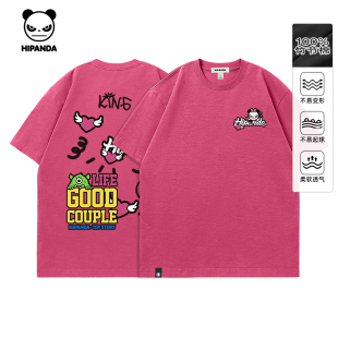 新款 Hipanda你好熊猫美式 2025夏季 纯棉宽松小众短袖 情侣体恤C 个性