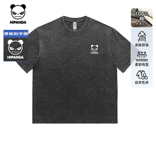 体恤C 新款 Hipanda你好熊猫废土风做旧水洗潮牌纯棉短袖 男2025夏季