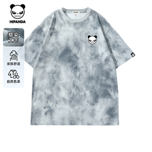 复古T恤C 美式 Hipanda你好熊猫蜡染渐变潮牌休闲短袖 男2025夏新款