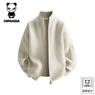 HiPanda你好熊猫秋冬季美式立领开衫毛衣男士新款休闲针织外套GH