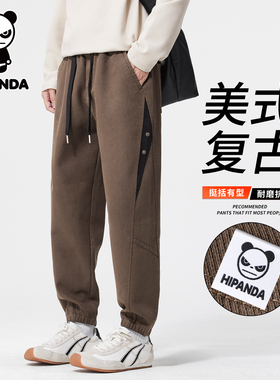 HiPanda你好熊猫秋冬季美式休闲裤男士新款加绒加厚保暖束脚裤GH
