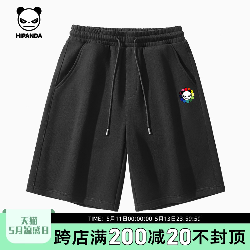 Hipanda你好熊猫潮牌太阳花系列纯棉短裤男2024夏季新款基础短裤