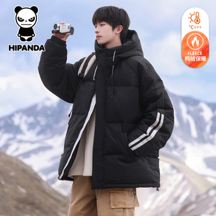 Hipanda你好熊猫秋冬季羽绒服男士新款鸭绒连帽保暖面包服外套GH