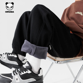 长裤 Hipanda你好熊猫加绒奥利绒束脚卫裤 420g男女重磅2025冬新款