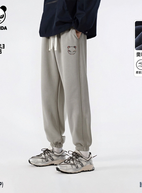 Hipanda你好熊猫时尚个性美式加绒束脚裤男2025冬季新款休闲长裤