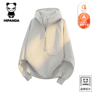 Hipanda你好熊猫秋季连帽长袖卫衣男士新款半拉链宽松休闲外套GH