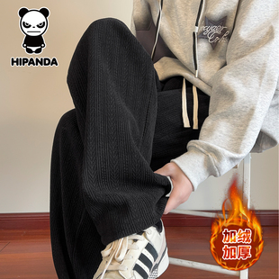 加绒加厚保暖直筒裤 HiPanda你好熊猫秋冬季 新款 男士 宽松休闲裤