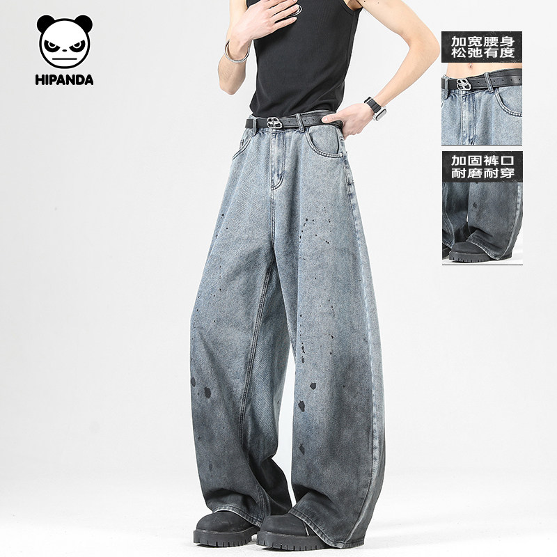 Hipanda你好熊猫西海岸泼墨水洗渐变弯刀裤2026夏季新款牛仔裤男,男装,牛仔裤,淘宝优惠券,粉丝福利购,淘宝优惠卷
