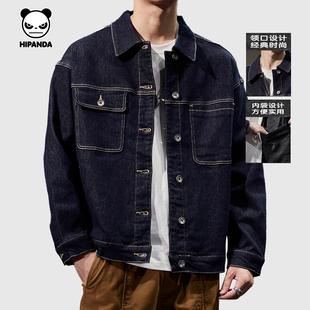 Hipanda你好熊猫牛仔外套男工装休闲宽松潮牌2025秋冬款上衣夹克