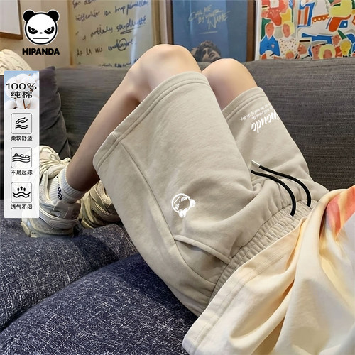 Hipanda你好熊猫设计感美式纯棉复古宽松短裤男2026夏季新款裤子