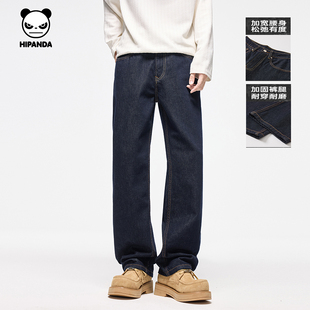 新款 Hipanda你好熊猫复古街头设计日常休闲直筒牛仔裤 男2025秋季
