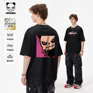 新款 T恤情侣2025夏季 双纱纯棉短袖 Hipanda你好熊猫痞帅高街个性
