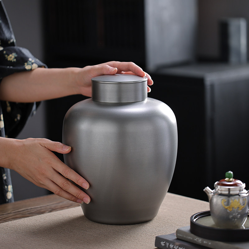 好茗天日式大锡罐 手工锡制大号纯锡茶叶罐 家用密封罐可装3斤茶