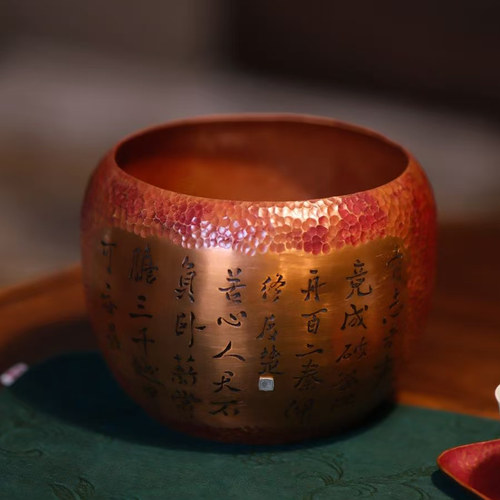 纯手工錾刻紫铜茶洗茶渣缸
