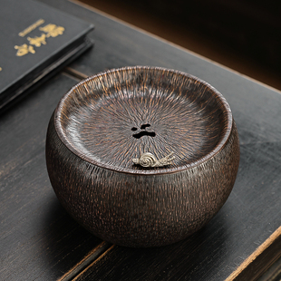 手工复古紫铜建水茶洗水盂茶盂高端茶渣缸茶水缸带盖水洗茶具配件