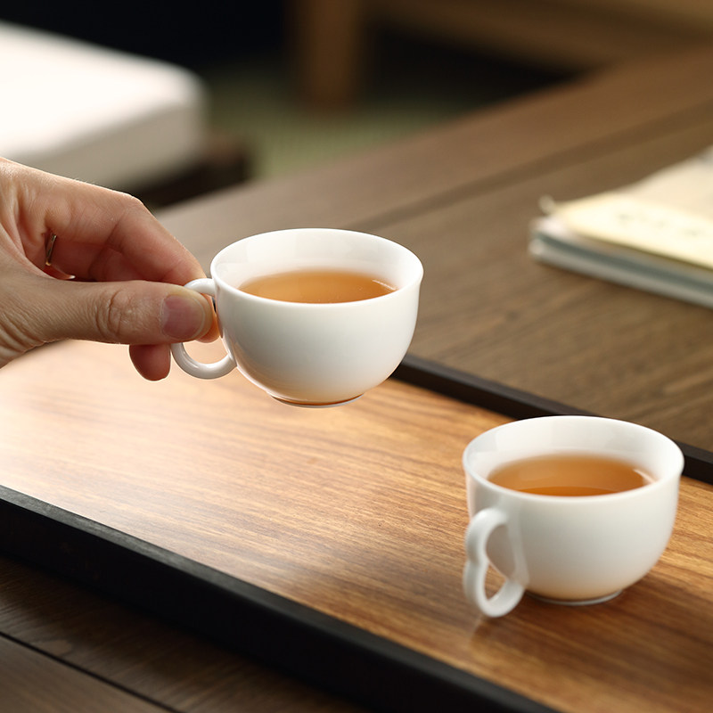景德镇白瓷茶杯 带把品茗杯 家用功夫茶杯泡茶喝茶杯子纯白陶瓷杯