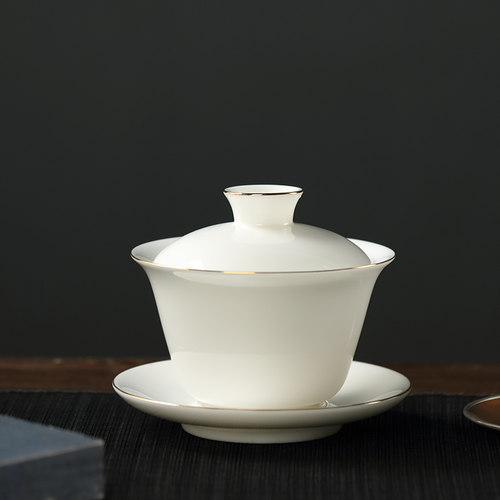 纯白手工陶瓷家用大号功夫茶盖碗