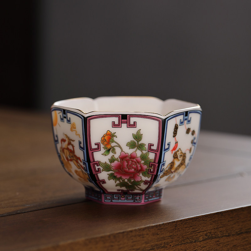 好茗天古脂复古陶瓷茶杯彩绘主人杯大号单杯个人品茗杯礼品
