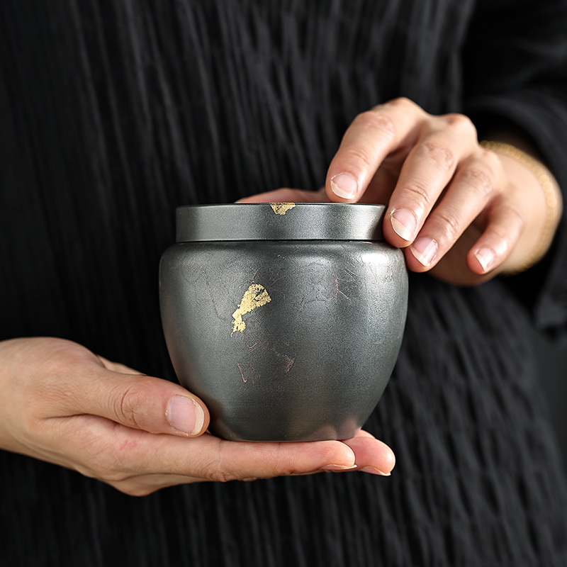 便携锡罐纯锡茶叶罐密封小号随身旅行高端茶叶包装礼盒古锡撒金罐