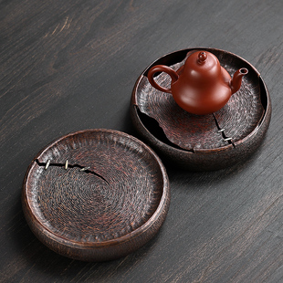 紫铜圆形带盖壶承 古朴有老味 小蓄水茶托 家用储水泡茶托盘干泡