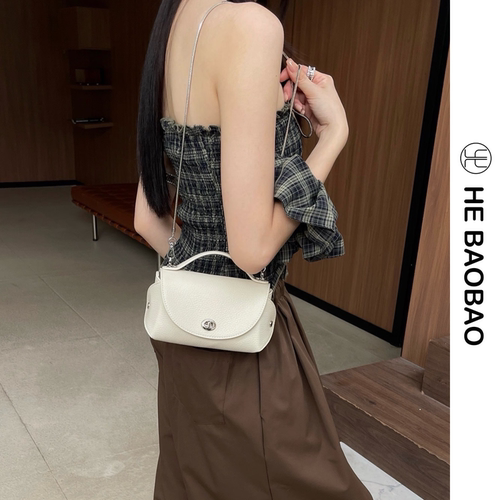 HE BAOBAO新品牛皮手机包2026春夏新款百搭链条女包单肩斜挎小包