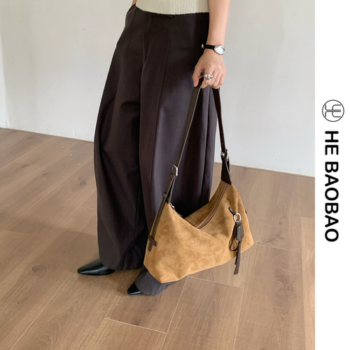 HEBAOBAO×HEJMASI 秋冬2026新品磨砂牛皮单肩斜挎hobo女包大容量