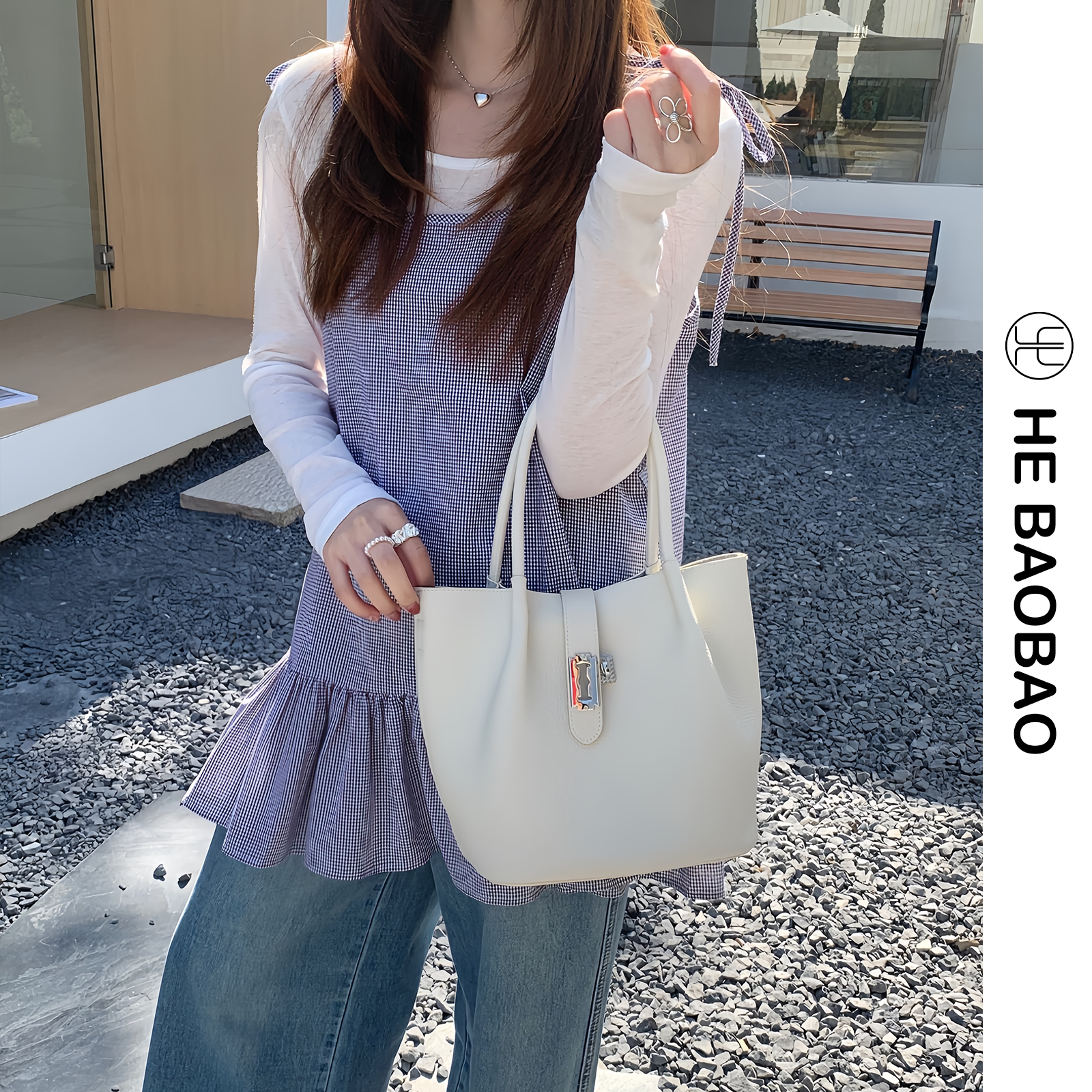 HEBAOBAO新品头层牛皮hobo水桶包2026新款女包百搭通勤斜挎单肩包