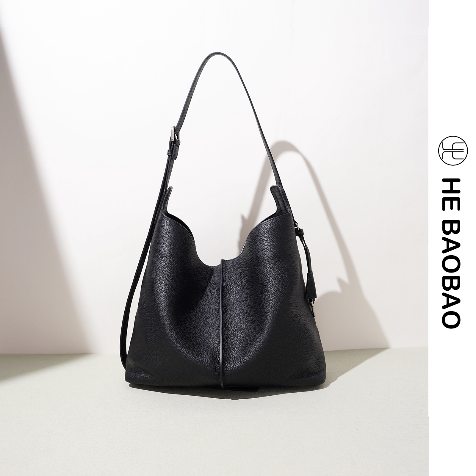 HE BAOBAO×HEJMASI新款2026头层牛皮大容量hobo包单肩包女托特包
