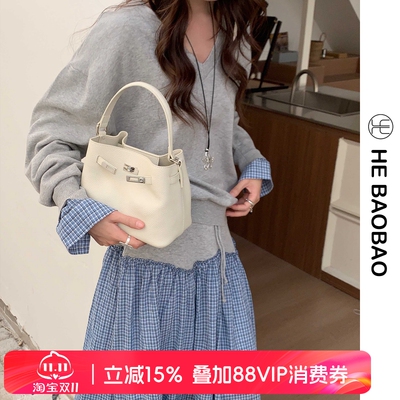 HEBAOBAO×HEJMASI秋冬牛皮手提包凯莉菜篮子小拎包单肩斜挎女包