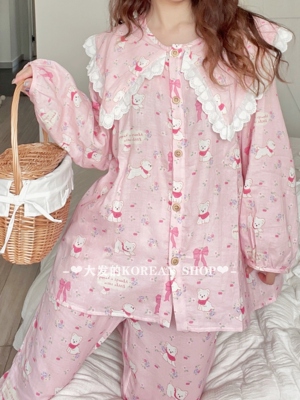 层纱布小狗娃娃领蕾丝睡衣