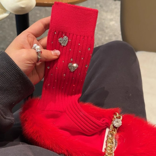新年本命年红袜子喜庆结婚网红外穿个性洋气轻奢中筒袜ins潮纯棉