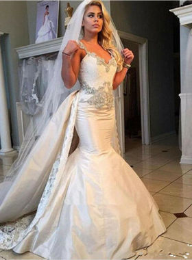 婚纱白色象牙色可拆卸火车新娘礼服定制尺寸 Wedding Gown Bridal