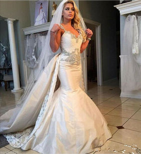 Bridal Gown 婚纱白色象牙色可拆卸火车新娘礼服定制尺寸 Wedding