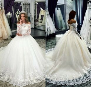 新娘礼服长袖 Bridal 拖尾豪华奢侈 Gown Dresses Wedding 婚纱新款