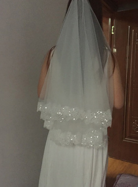 新娘头纱 蕾丝花边礼服配件婚纱配饰乳白色Veil Bridal Wedding