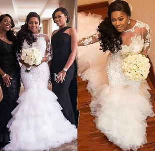 高雅长袖蕾丝缝珠鱼尾新娘婚纱 Arabric Mermaid Wedding Dress