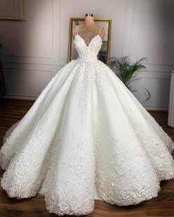 Bridal Gown Dresses 新娘豪华奢侈拖尾Wedding 星空婚纱礼服长袖