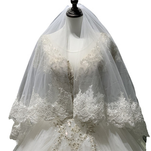 外贸婚纱头纱白色两层蕾丝亮片婚礼面纱欧美新娘头饰 Veil T020