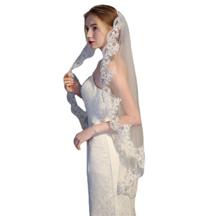 白色蕾丝新娘头纱结婚礼服长款拖尾婚纱头纱Bride Veil T031