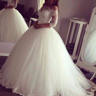 Bridal 梦幻超仙卡肩半长袖 Sleeves Half Gowns 蕾丝蓬蓬新娘婚纱