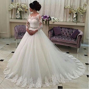 Bridal 新娘双肩婚纱礼服长拖尾修身 Wedding Made Dresses Custom