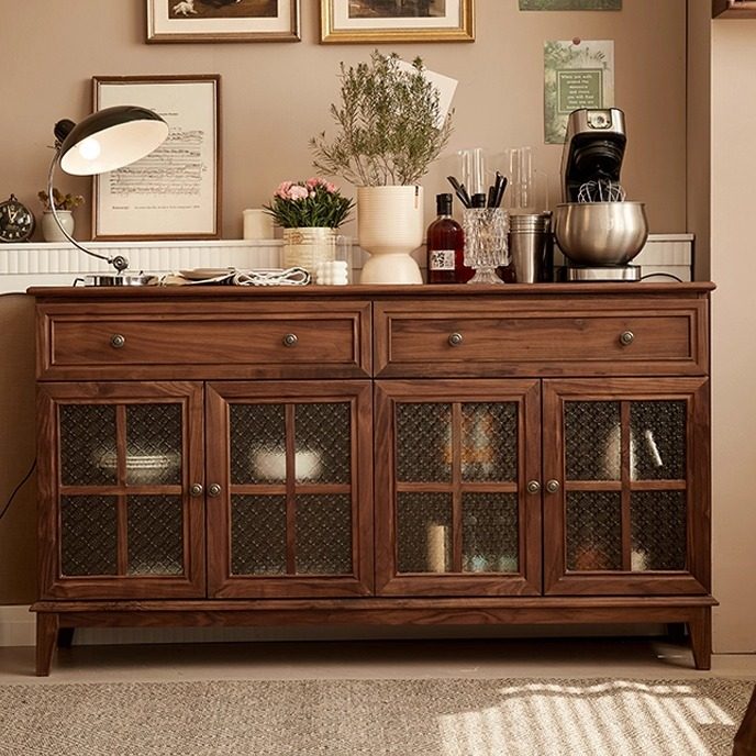 美式复古黑胡桃木餐边柜餐厅法式中古茶水柜客厅全实木收纳储物柜,住宅家具,餐边柜,淘宝优惠券,粉丝福利购,淘宝优惠卷